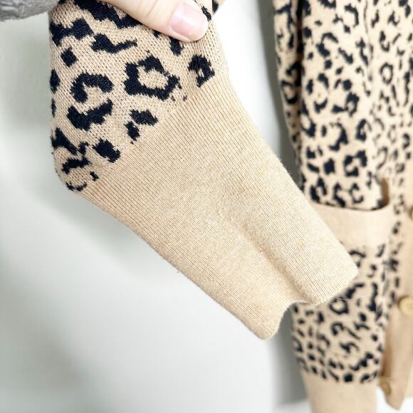 J.Crew Womens Long Cardigan Sweater Leopard Print Wool Blend Brown Black Size S - Picture 5 of 8